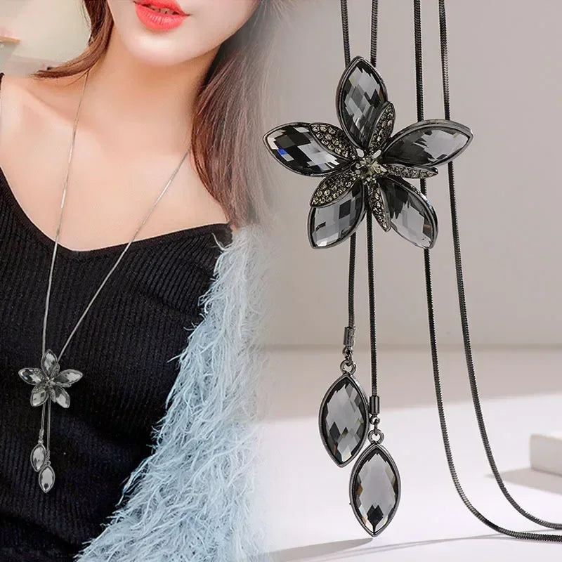 Elegant Crystal Pendant Necklace – Long Chain, Square Charm, Semi-Precious Stone, Timeless Women’s Jewelry