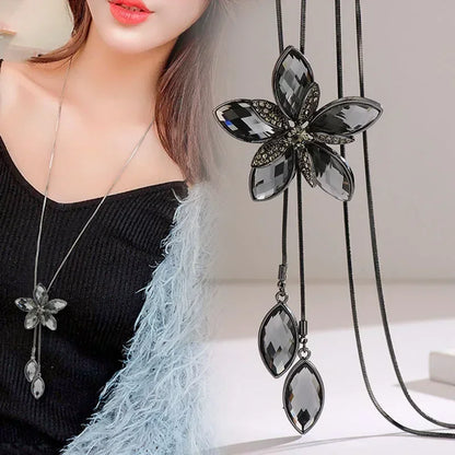Elegant Crystal Pendant Necklace – Long Chain, Square Charm, Semi-Precious Stone, Timeless Women’s Jewelry
