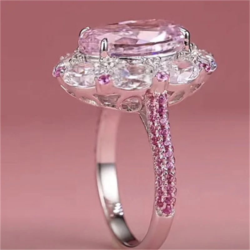 Luxury Pink Zircon Ring for Women – Elegant Statement Jewelry