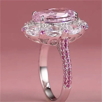 Luxury Pink Zircon Ring for Women – Elegant Statement Jewelry