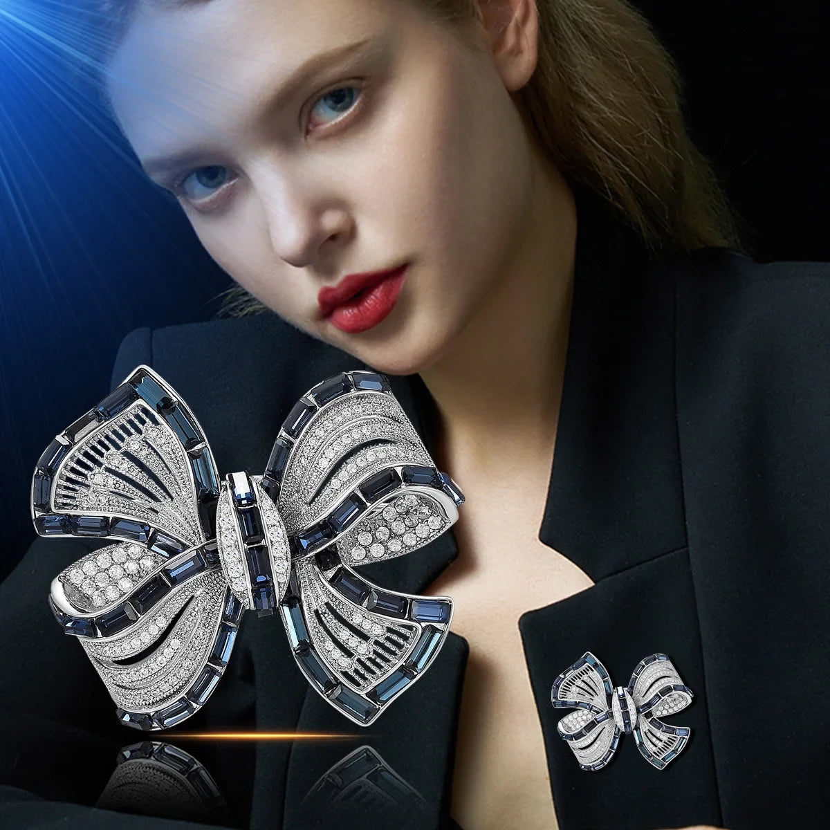 Luxury Crystal Bow Brooch – Elegant Ribbon Pin for a Refined Look