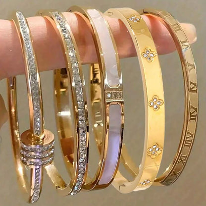 Luxury Stainless Steel Bangle – Gold Plated Bracelet with Crystal Accents for Women | Elegant Stacking Bangles