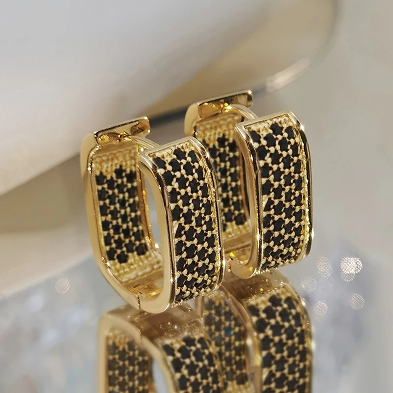 Fashion Paved CZ Hoop Earrings Metal Silver Color/Gold Color Simple