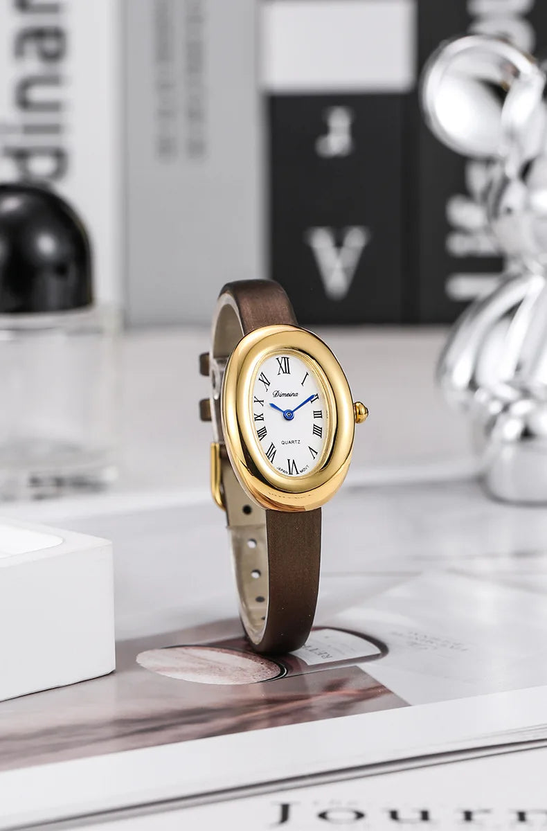 Luxury Oval Leather Women's Watch – Roman Dial Quartz Watch