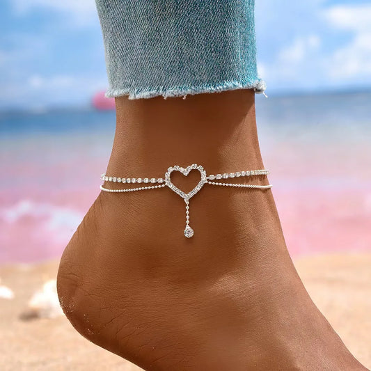 Luxury Zircon Heart Anklet – Elegant & Stylish Look