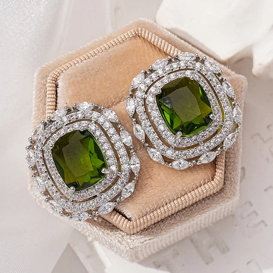 Luxury Square Zircon Stud Earrings – Elegant Silver-Plated Jewelry for Women, Weddings & Parties