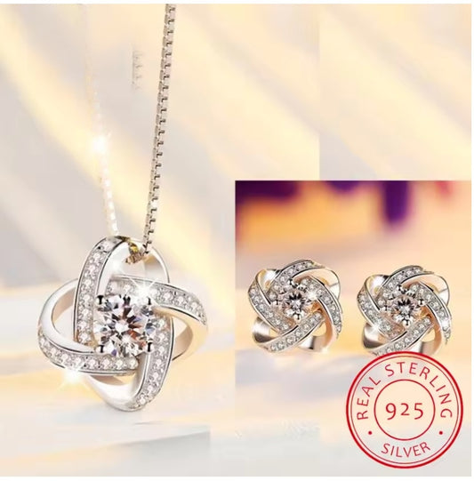 925 Sterling Silver Pendant & Earrings Set - Minimalist Daily Or Evening Jewelry