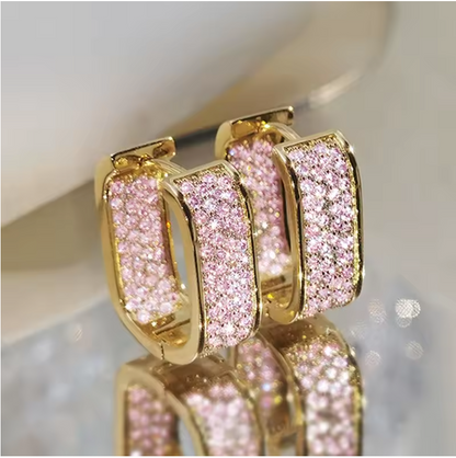 Fashion Paved CZ Hoop Earrings Metal Silver Color/Gold Color Simple