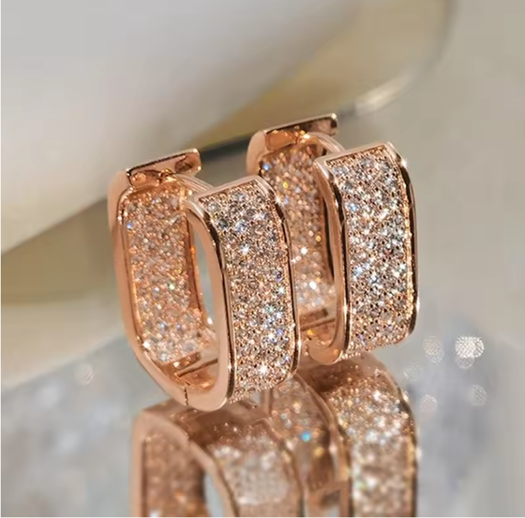 Fashion Paved CZ Hoop Earrings Metal Silver Color/Gold Color Simple