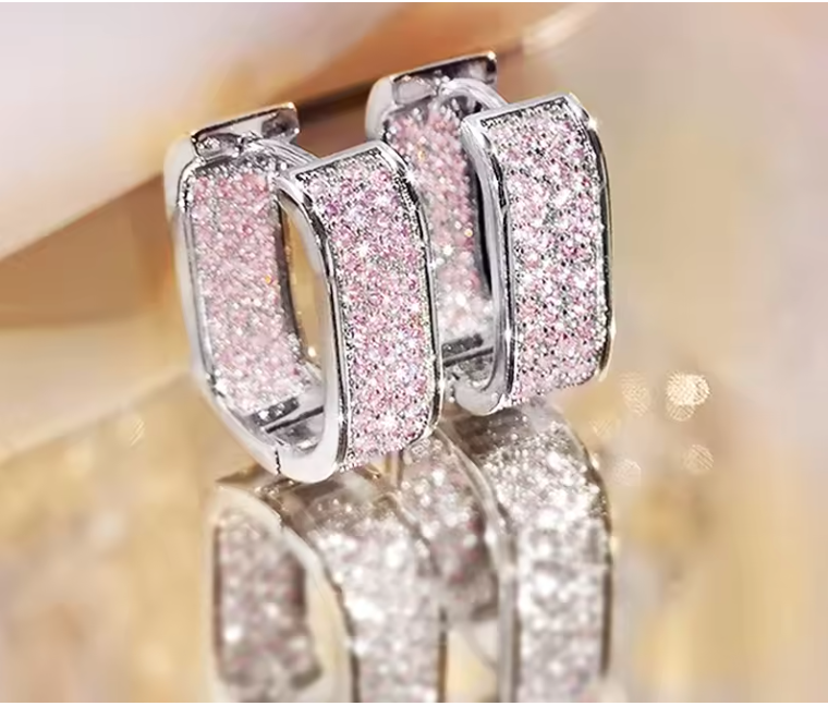 Fashion Paved CZ Hoop Earrings Metal Silver Color/Gold Color Simple