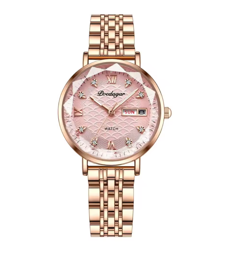 Elegant Rose Gold Women’s Watch – Waterproof Stainless Steel Luxury Bracelet with Luminous Dial