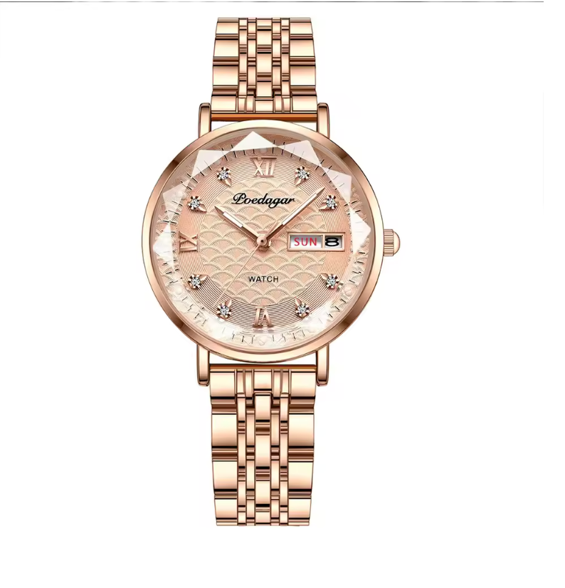 Elegant Rose Gold Women’s Watch – Waterproof Stainless Steel Luxury Bracelet with Luminous Dial