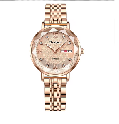 Elegant Rose Gold Women’s Watch – Waterproof Stainless Steel Luxury Bracelet with Luminous Dial