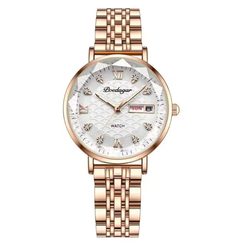 Elegant Rose Gold Women’s Watch – Waterproof Stainless Steel Luxury Bracelet with Luminous Dial