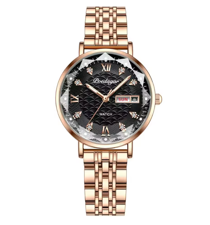 Elegant Rose Gold Women’s Watch – Waterproof Stainless Steel Luxury Bracelet with Luminous Dial