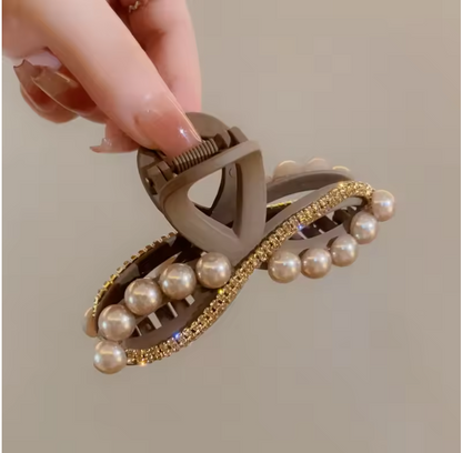 Luxury Pearl & Rhinestone Hair Clip – Korean Champagne Gold Hair Accessory