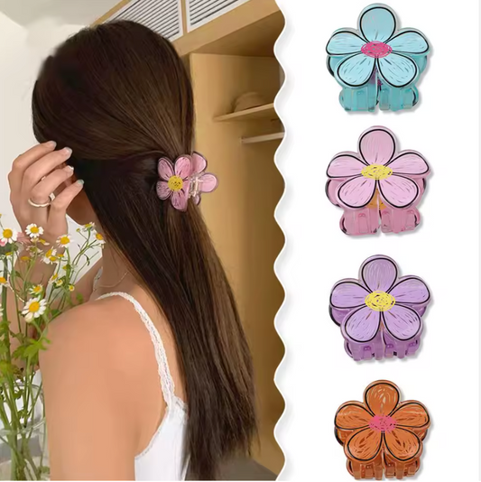 Small Feminine Flower Hair Claw – Cute Pastel Hair Accessory for Women & Girls