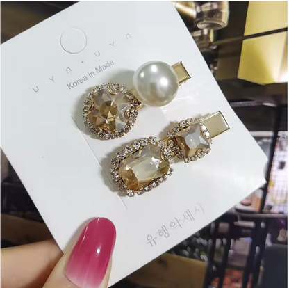 Luxury Crystal & Pearl Hair Clips Set – Elegant Women’s Hair Accessory
