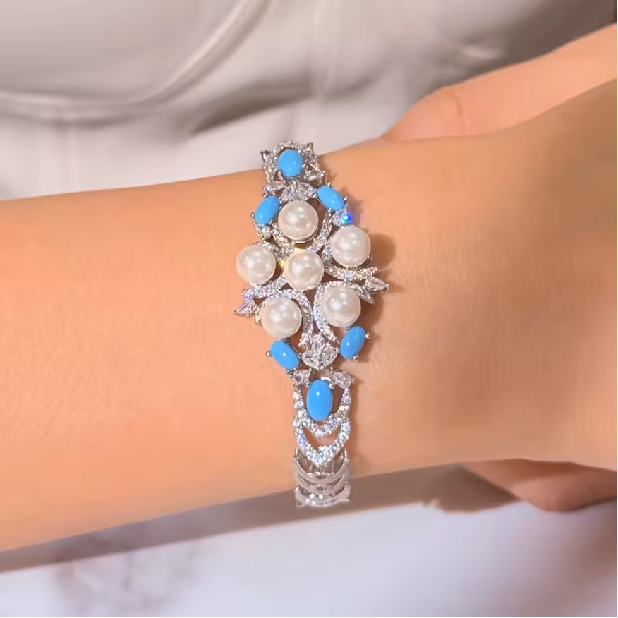 Luxury Pearl  Jewelry Set - CZ Crystal Necklace, Earrings, Ring & Bracelet For Women Perfect for Special Occasions