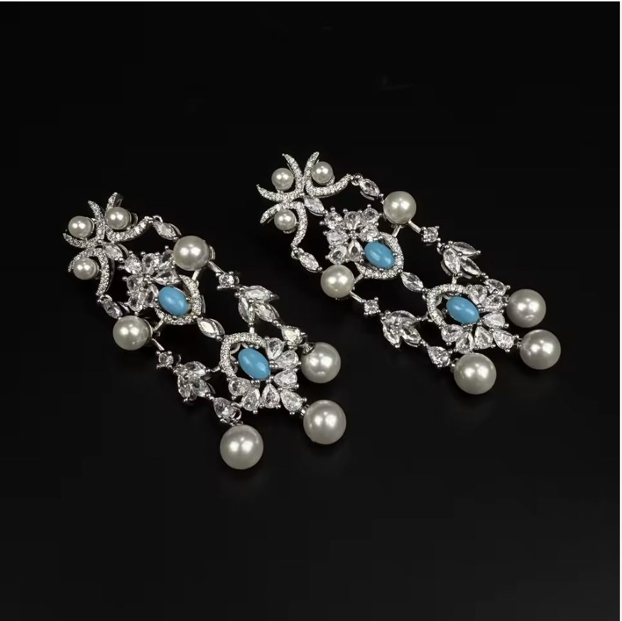 Luxury Pearl  Jewelry Set - CZ Crystal Necklace, Earrings, Ring & Bracelet For Women Perfect for Special Occasions