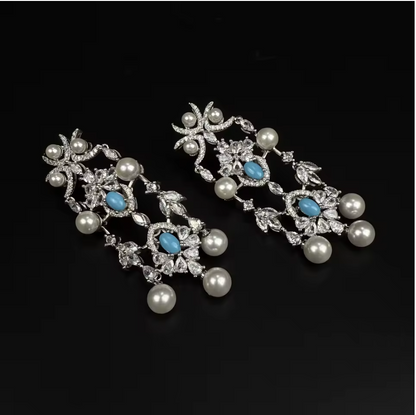 Luxury Pearl  Jewelry Set - CZ Crystal Necklace, Earrings, Ring & Bracelet For Women Perfect for Special Occasions