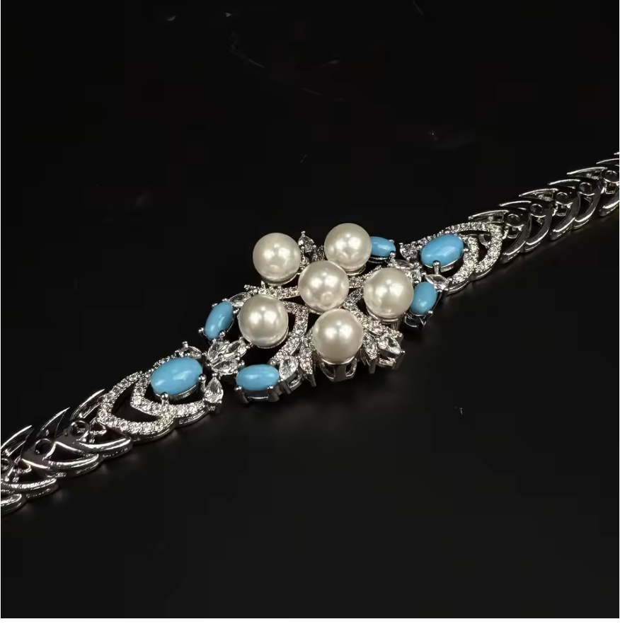 Luxury Pearl  Jewelry Set - CZ Crystal Necklace, Earrings, Ring & Bracelet For Women Perfect for Special Occasions