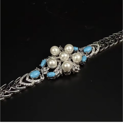 Luxury Pearl  Jewelry Set - CZ Crystal Necklace, Earrings, Ring & Bracelet For Women Perfect for Special Occasions