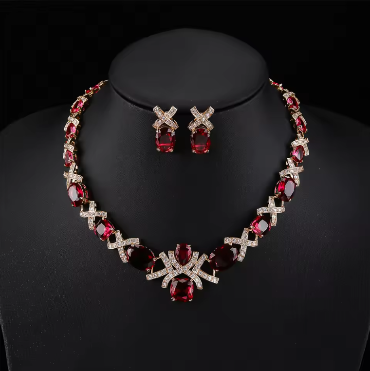 Luxury Crystal Necklace & Earrings Set – Elegant Jewelry for Women’s Parties & Occasions