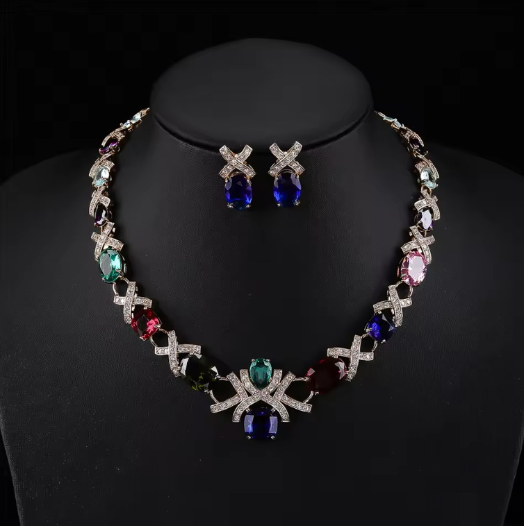 Luxury Crystal Necklace & Earrings Set – Elegant Jewelry for Women’s Parties & Occasions