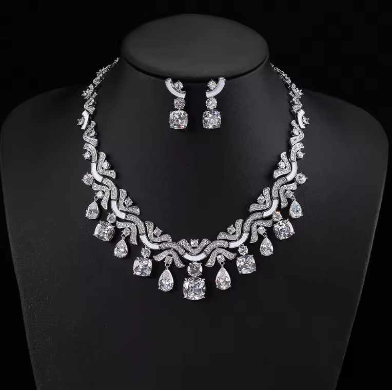 Luxury Zirconia Jewelry Set – Elegant Necklace & Earrings for Bridal and Evening Occasions