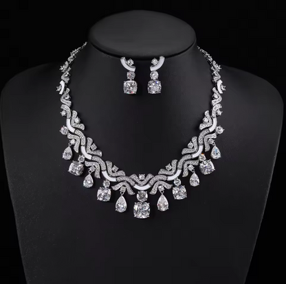 Luxury Zirconia Jewelry Set – Elegant Necklace & Earrings for Bridal and Evening Occasions