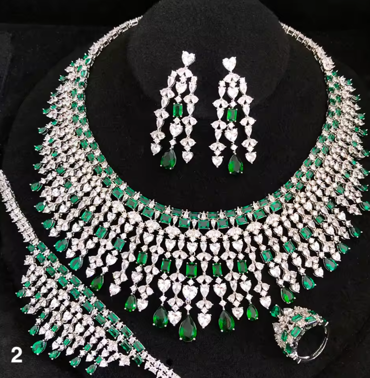 Luxury Zircon Jewelry Set – Elegant Necklace, Earrings & Bangle for Women, Wedding & Party Jewelry