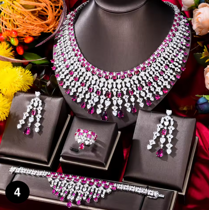 Luxury Zircon Jewelry Set – Elegant Necklace, Earrings & Bangle for Women, Wedding & Party Jewelry