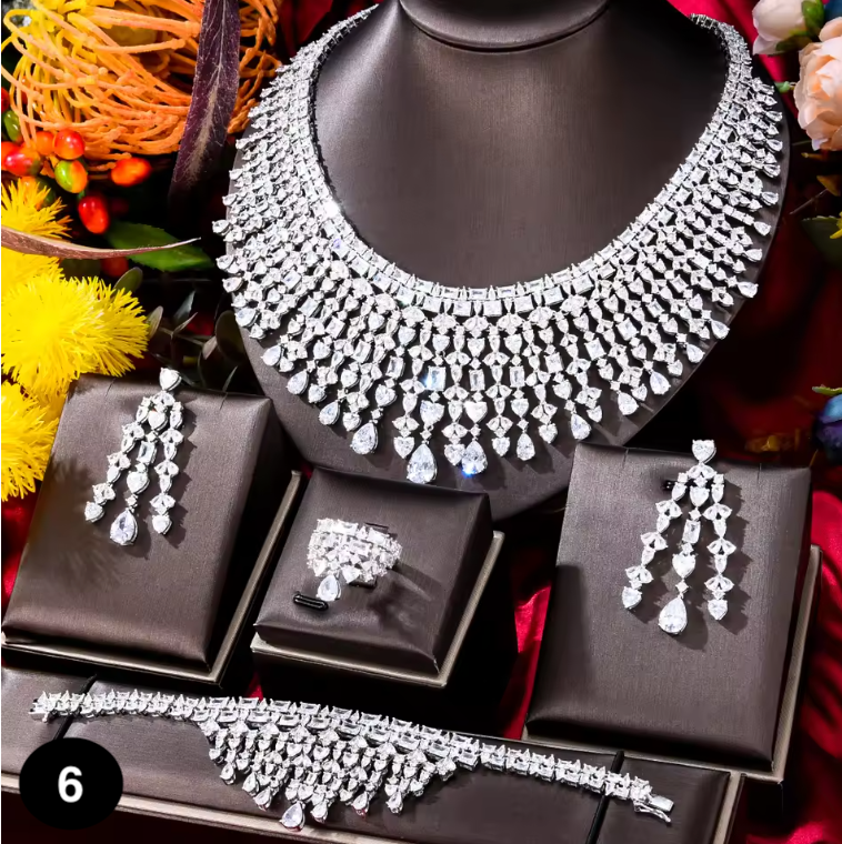 Luxury Zircon Jewelry Set – Elegant Necklace, Earrings & Bangle for Women, Wedding & Party Jewelry
