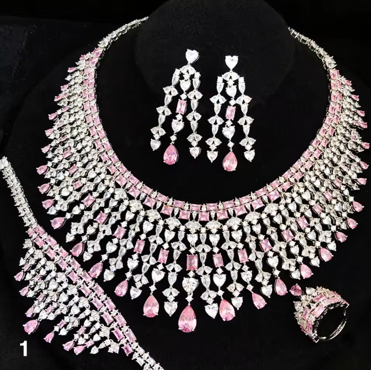 Luxury Zircon Jewelry Set – Elegant Necklace, Earrings & Bangle for Women, Wedding & Party Jewelry