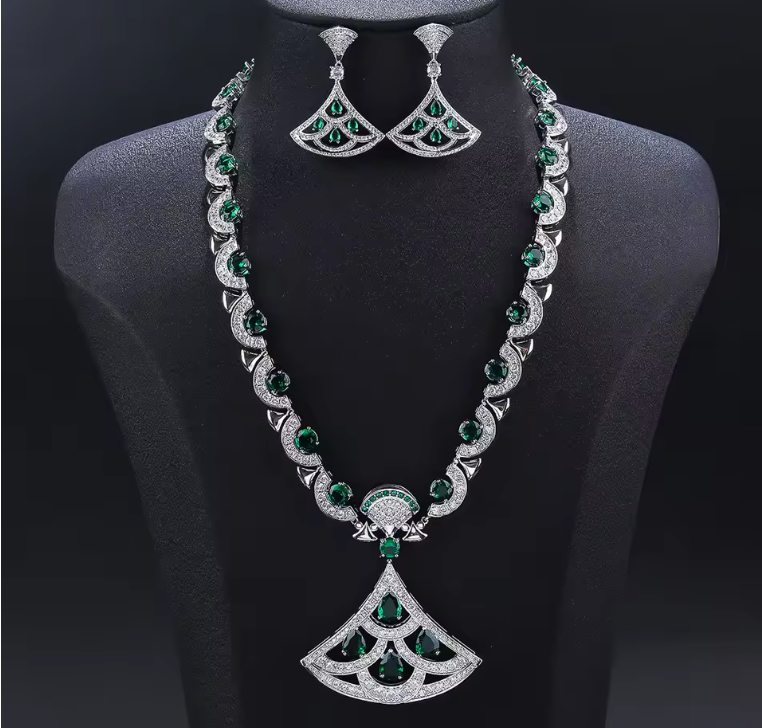 Luxury Zircon Pendant Necklace & Earrings Set – Elegant Jewelry for Women