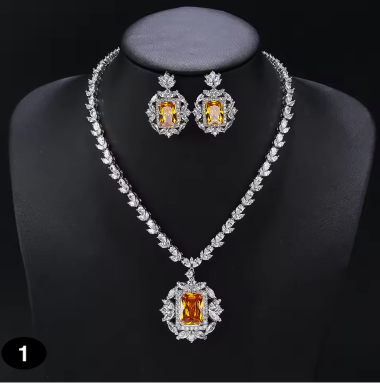 Luxury Cubic Zirconia Necklace & Earrings Set – Bridal & Evening Jewelry for Women