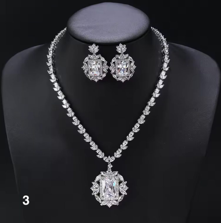 Luxury Cubic Zirconia Necklace & Earrings Set – Bridal & Evening Jewelry for Women