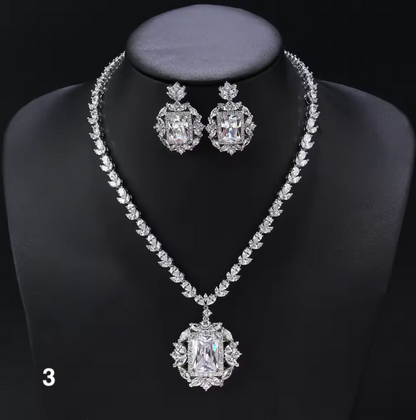 Luxury Cubic Zirconia Necklace & Earrings Set – Bridal & Evening Jewelry for Women