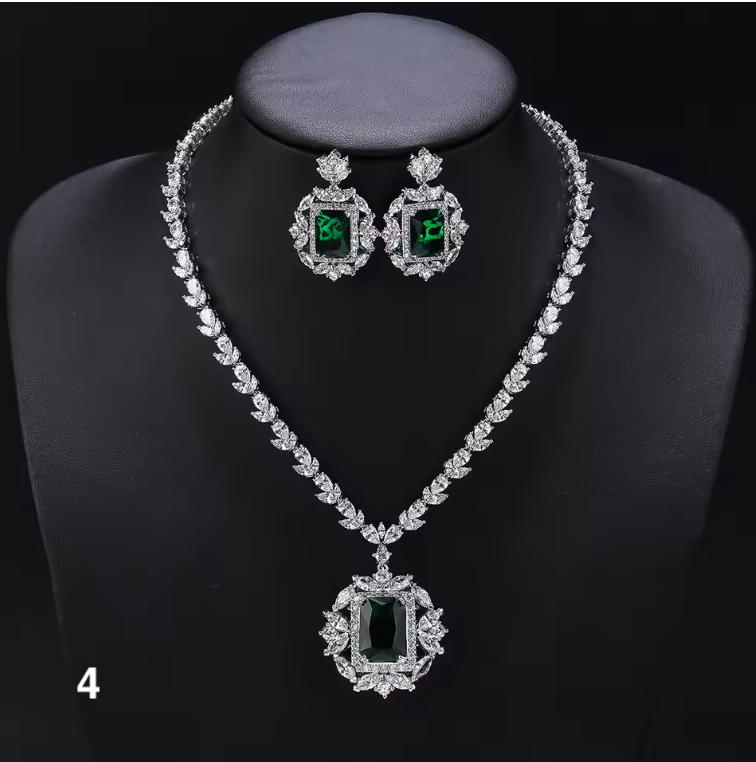 Luxury Cubic Zirconia Necklace & Earrings Set – Bridal & Evening Jewelry for Women