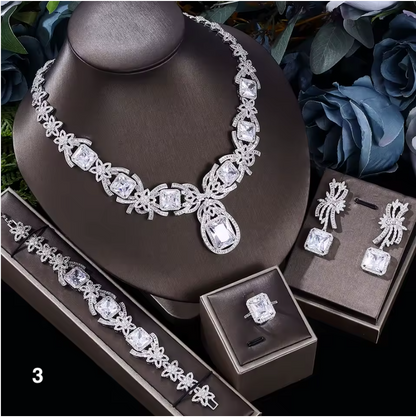 Royal Amethyst Crystal Jewelry Set – 4PCS Elegant Purple Zircon Necklace, Earrings, Bracelet & Ring for Evening, Wedding, or Gift