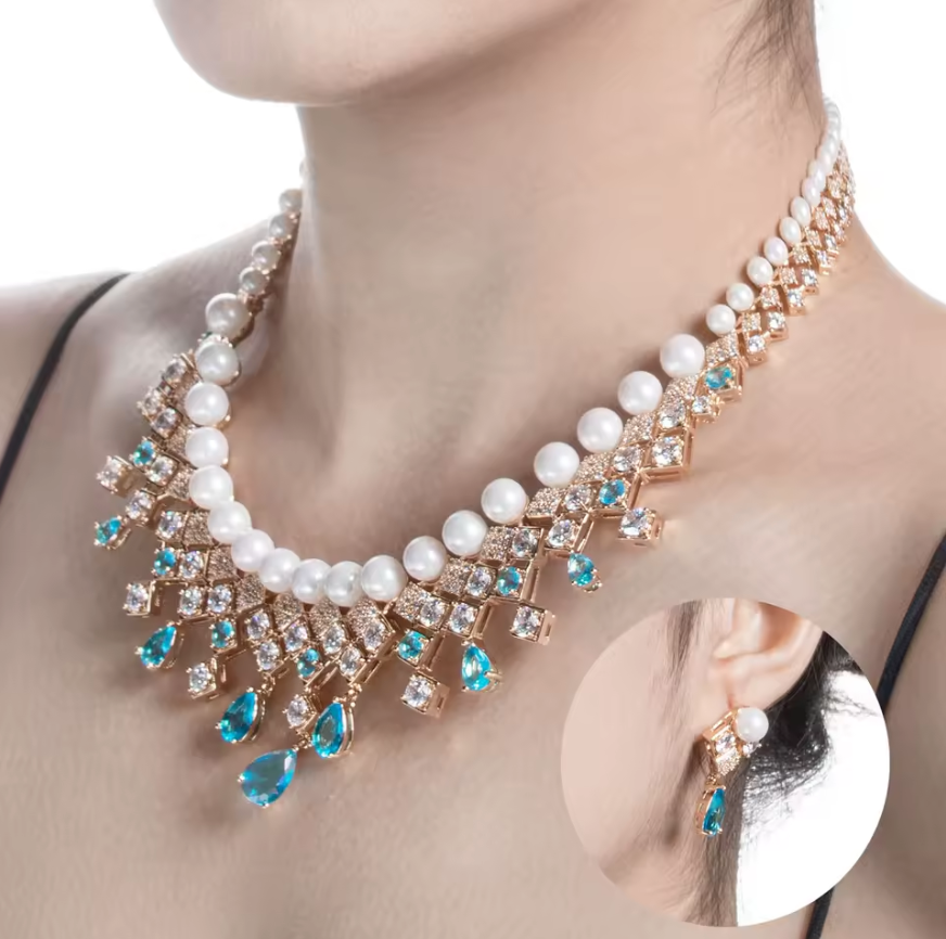 Luxurious Pearl & Zirconia Jewelry Set – Glamorous Party & Wedding Look