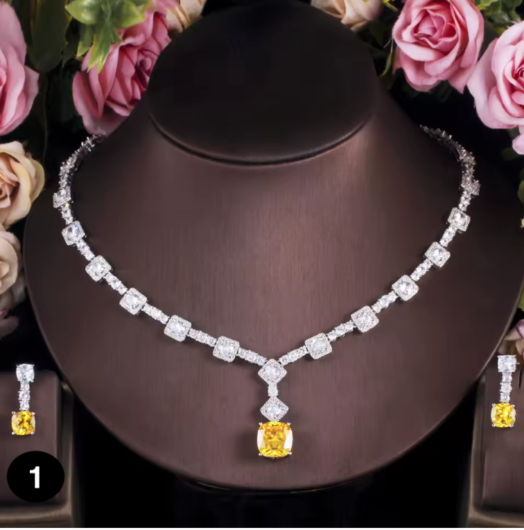 Luxury CZ Crystal Necklace & Earrings Set – Elegant Silver Plated Jewelry for Women | Perfect for Parties, Weddings & Special Occasions