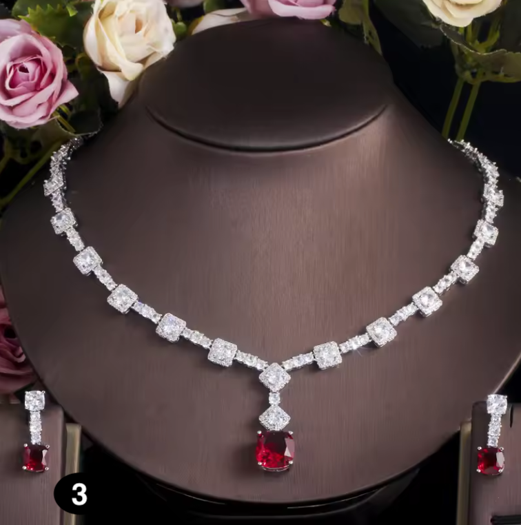 Luxury CZ Crystal Necklace & Earrings Set – Elegant Silver Plated Jewelry for Women | Perfect for Parties, Weddings & Special Occasions