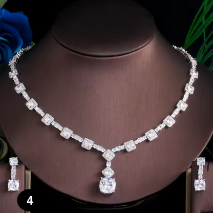 Luxury CZ Crystal Necklace & Earrings Set – Elegant Silver Plated Jewelry for Women | Perfect for Parties, Weddings & Special Occasions