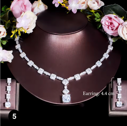 Luxury CZ Crystal Necklace & Earrings Set – Elegant Silver Plated Jewelry for Women | Perfect for Parties, Weddings & Special Occasions