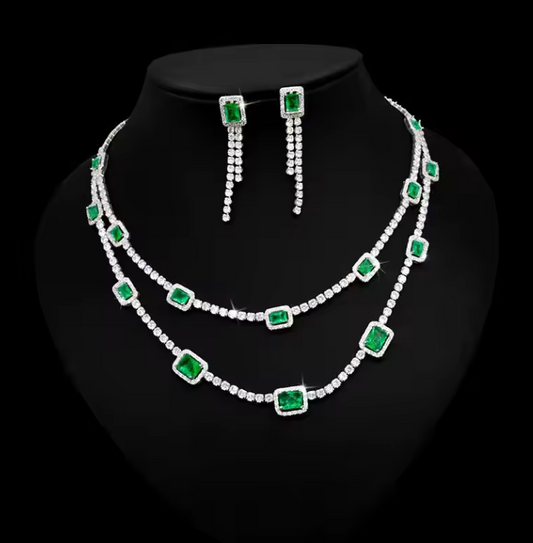 Luxury Crystal Necklace Set – Double-Layer Elegance for Special Occasions