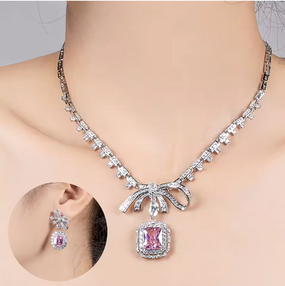 Luxury Zirconia Necklace & Earrings Set – Elegant Bow Design