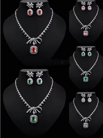Luxury Zirconia Necklace & Earrings Set – Elegant Bow Design