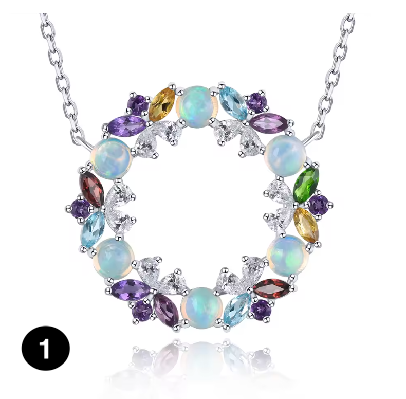 Sterling Silver Circle Pendant with Natural Multicolor Gemstones – Elegant Everyday Sparkle